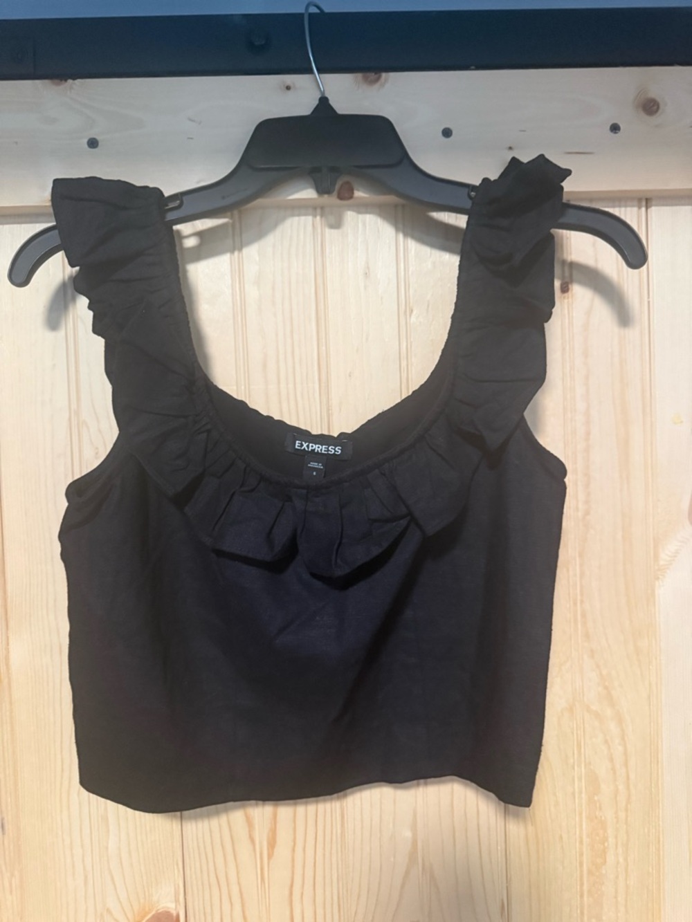 Express Black Ruffle Strap Crop Top